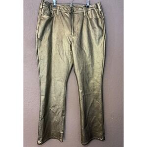 DG2 Diane Gilman Faux Leather Gold Metallic Jeans Women Straight Glitzy Sz 16 W